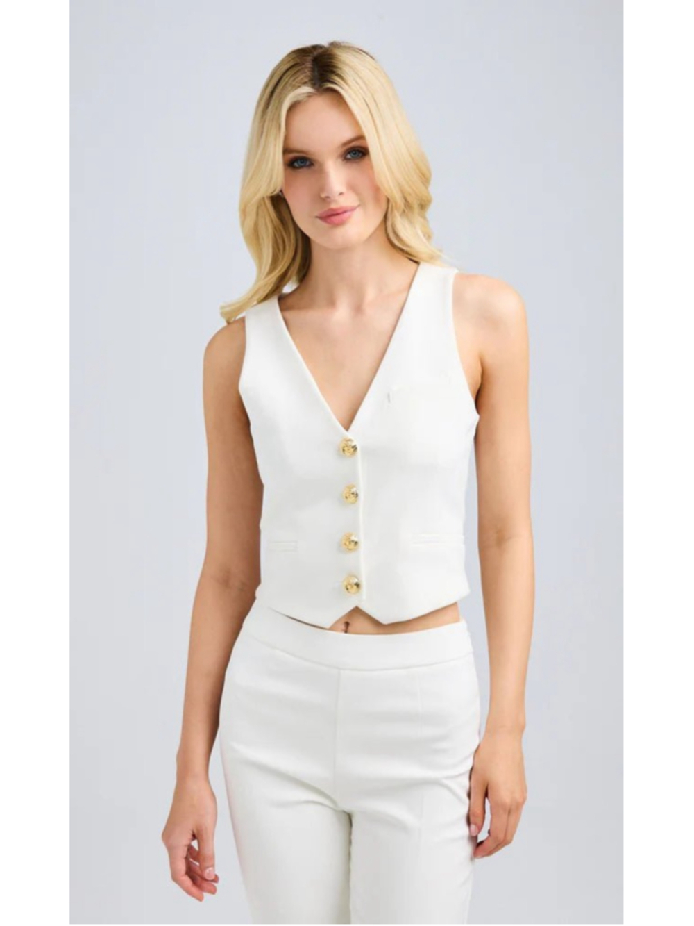 Generation Love Isadora Crepe White Vest with Gold Buttons M